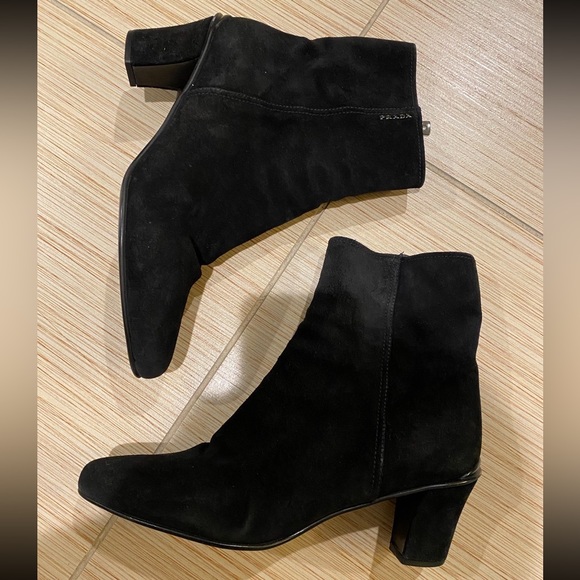 Prada Suede Heeled Ankle Boots - Picture 10 of 13